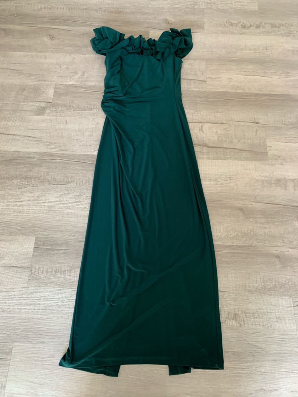 Xscape Emerald Green Ruffle Off-Shoulder Maxi Dress, size 14. - Picture 2 of 14